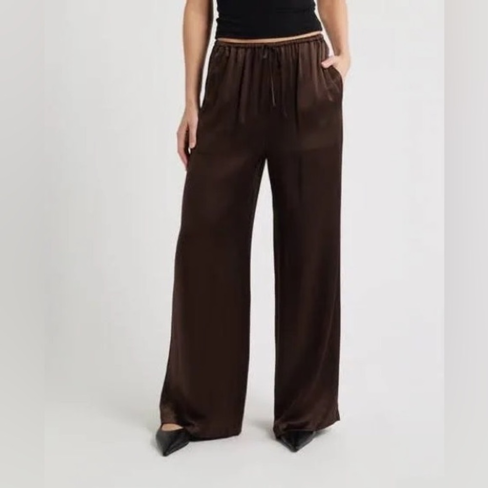 Calvin Klein Chocolate Brown Silk Wide-Leg Pants